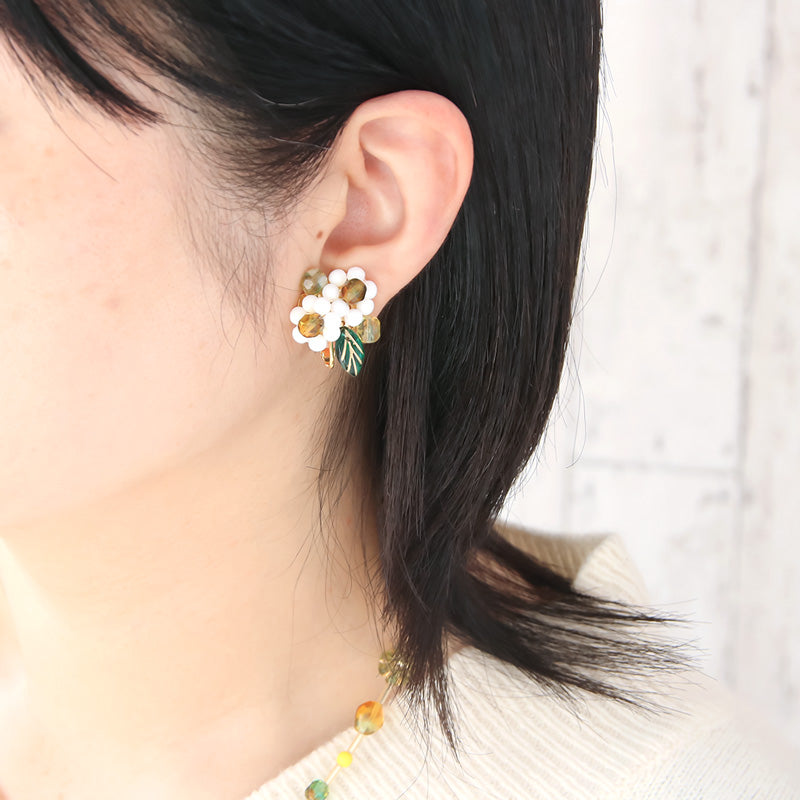 レシピNo.KR0883 チェコビーズのカラフルフラワーネック&イヤリング
