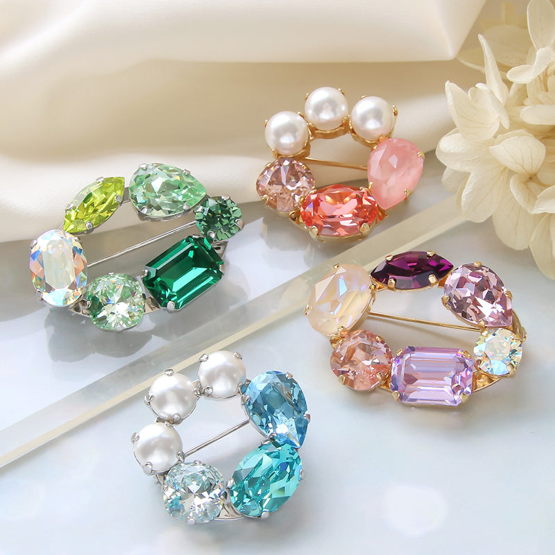 Recipe No.KR0940 2 kinds of metal ring brooch of Kiwa Crystal