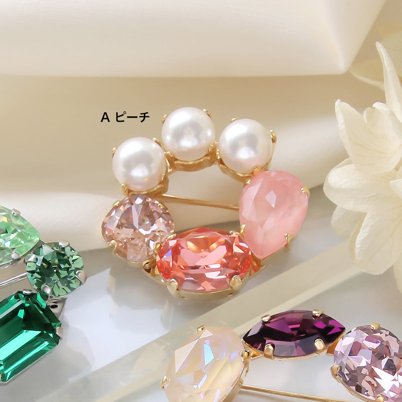 Recipe No.KR0940 2 kinds of metal ring brooch of Kiwa Crystal