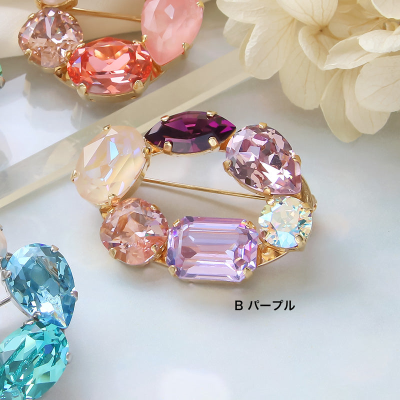 Recipe No.KR0940 2 kinds of metal ring brooch of Kiwa Crystal
