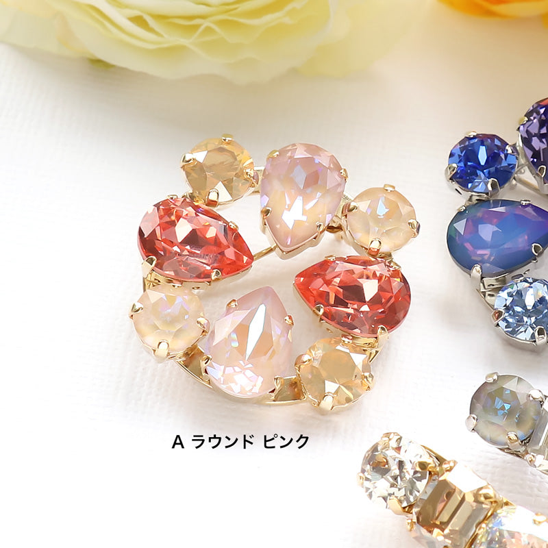 レシピNo.KR0968 貴和クリスタルのビジューブローチ2種