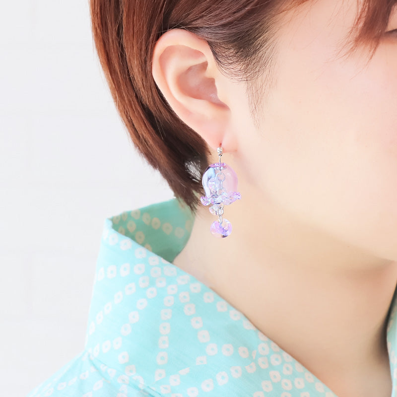 レシピNo.KR1015 ガラスパーツフラワーポットのイヤーアクセサリー2種