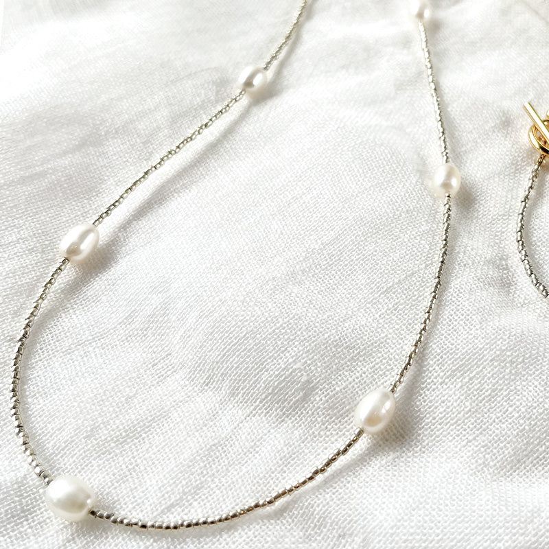 Recipe No.KR1018 Freshwater Pearl Rice Station Long Necklace
