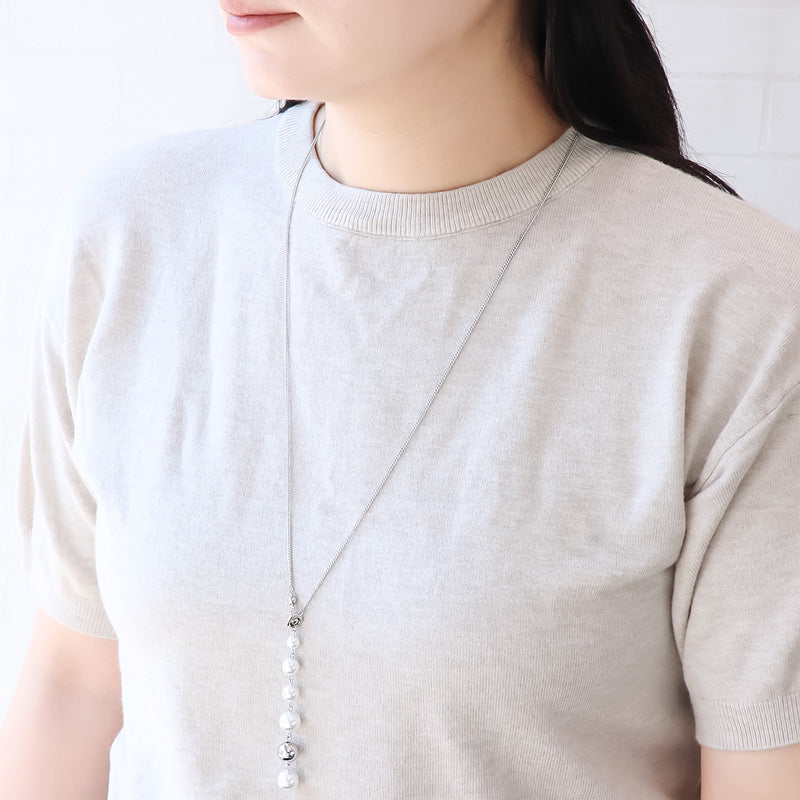レシピNo.KR1059 パールとメタルのサイズグラデY字ネックレス