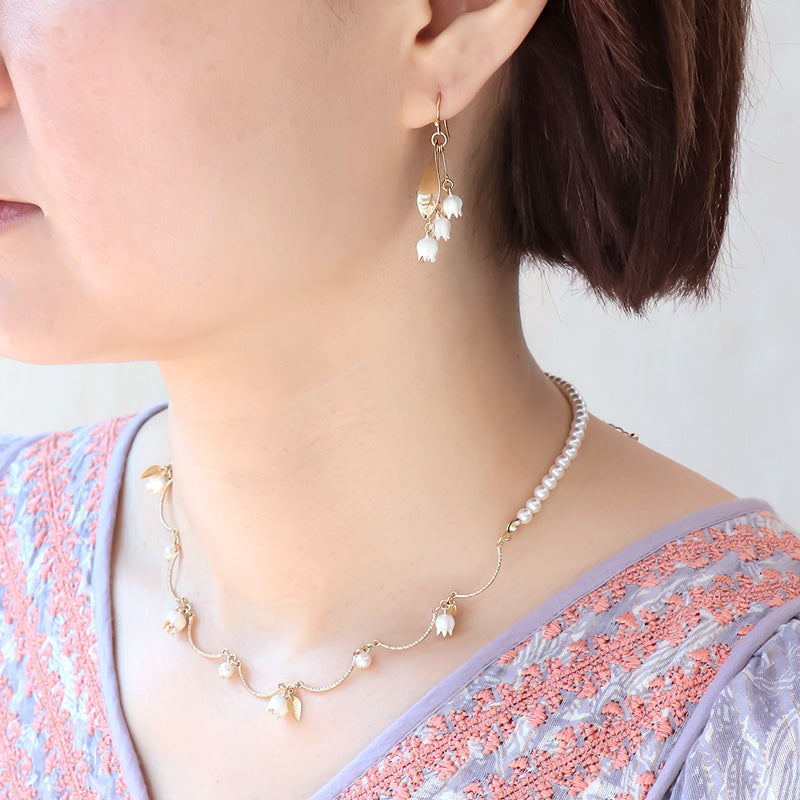 Recipe No. KR1160 Charm sparrow and leaf neck and earrings