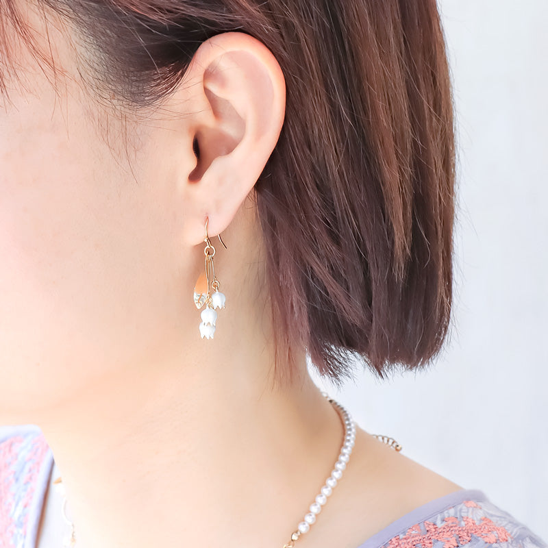 Recipe No. KR1160 Charm sparrow and leaf neck and earrings