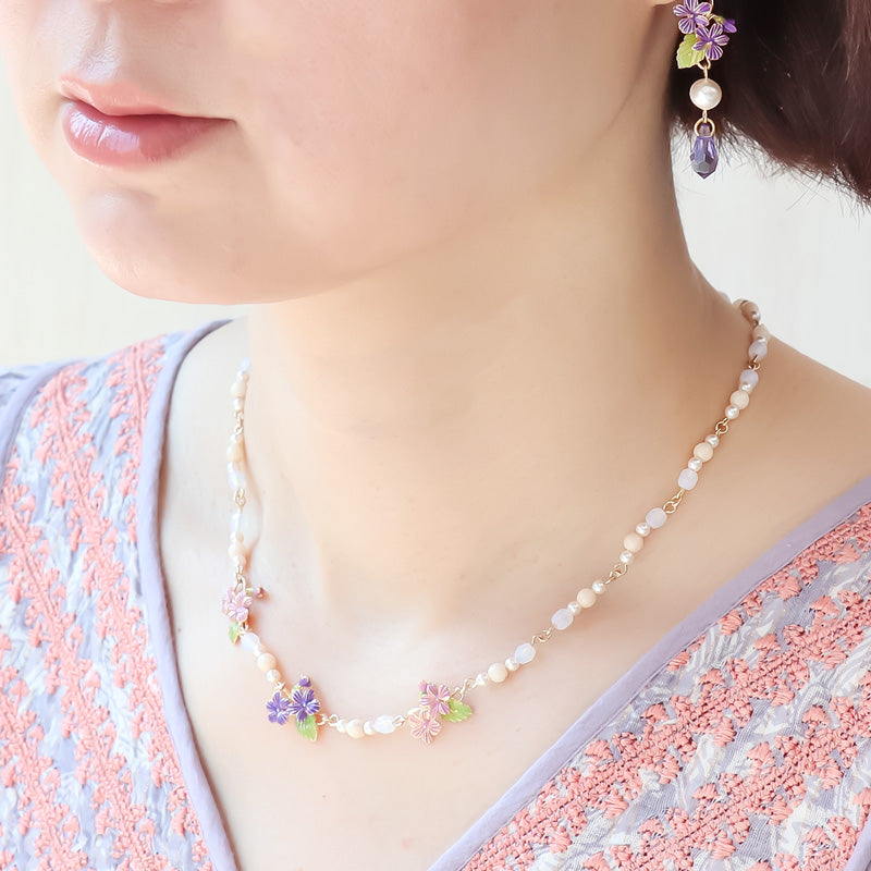 Recipe No. KR1161 Charm Sumire and Czech Bead Necklace