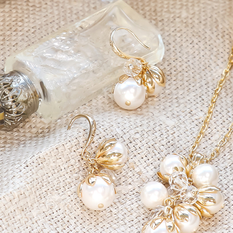 レシピNo.KR1166 メタルフラワーとパールのネック&ピアス