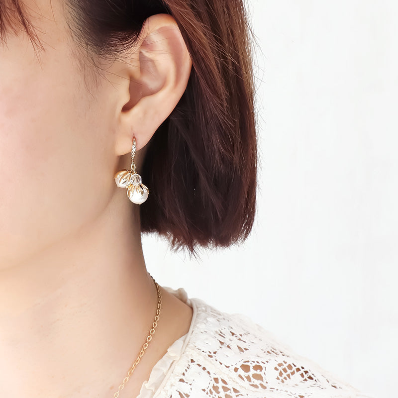 レシピNo.KR1166 メタルフラワーとパールのネック&ピアス