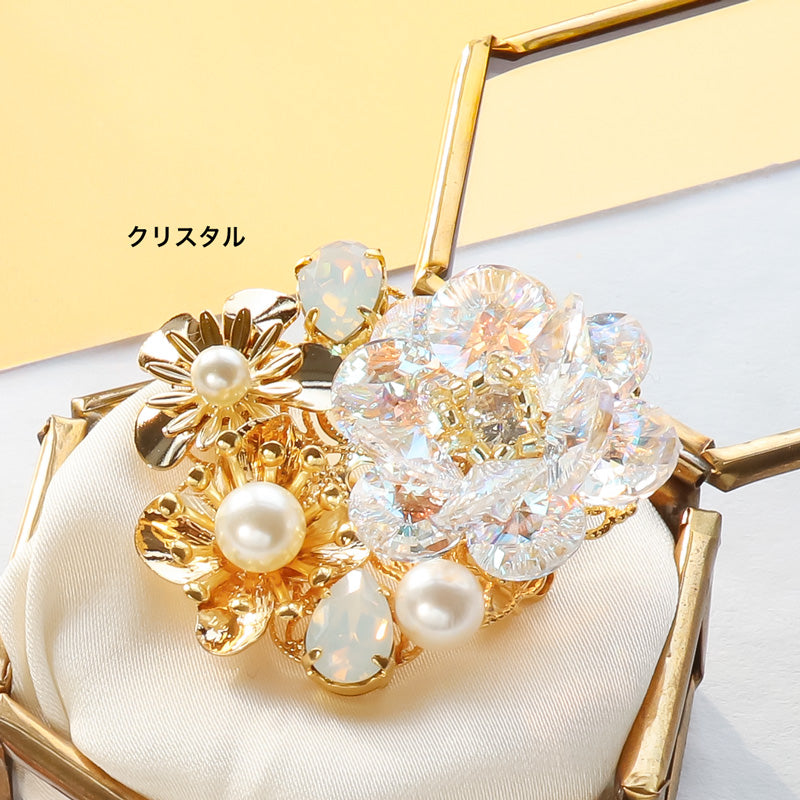 レシピNo.KR1168 貴和クリスタルのフローラブローチ