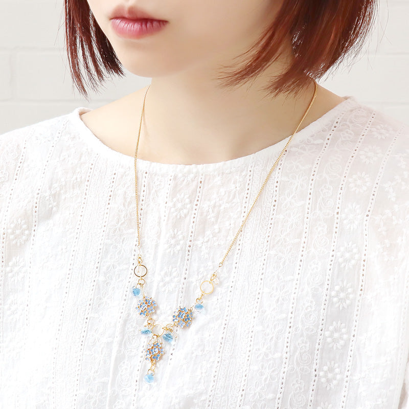 レシピNo.KR1189 チャーム紫陽花とティアドロップビーズのネックレス
