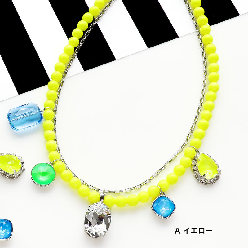 レシピNo.KR1219 貴和クリスタルとパールのエレクトリックカラーネックレス