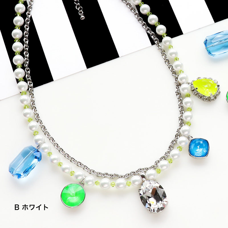 レシピNo.KR1219 貴和クリスタルとパールのエレクトリックカラーネックレス