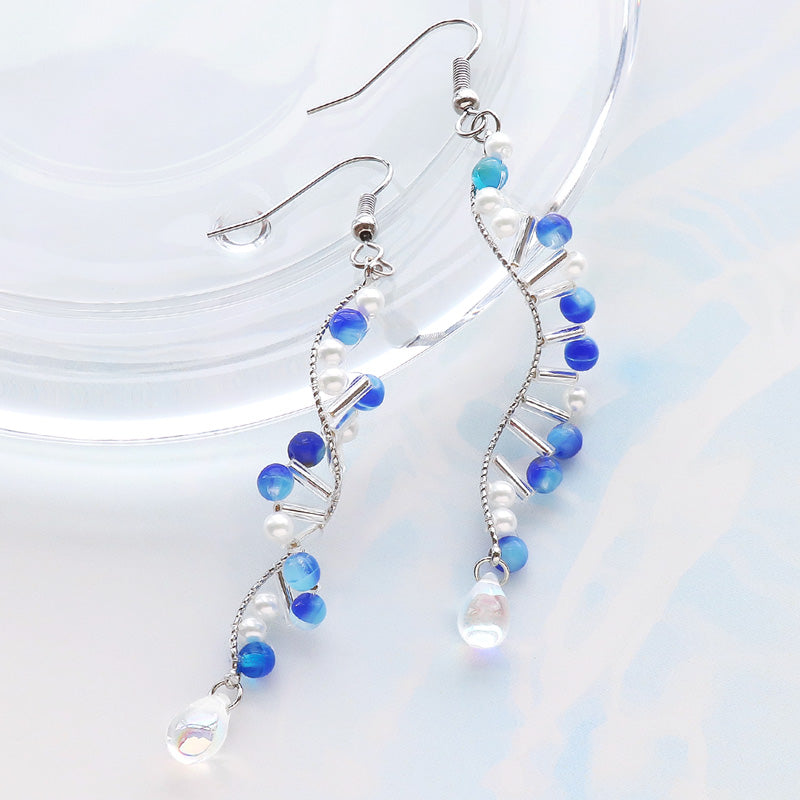 Recipe No. KR1230 Czech Bead Round & Shizuku Spiral Design Earrings