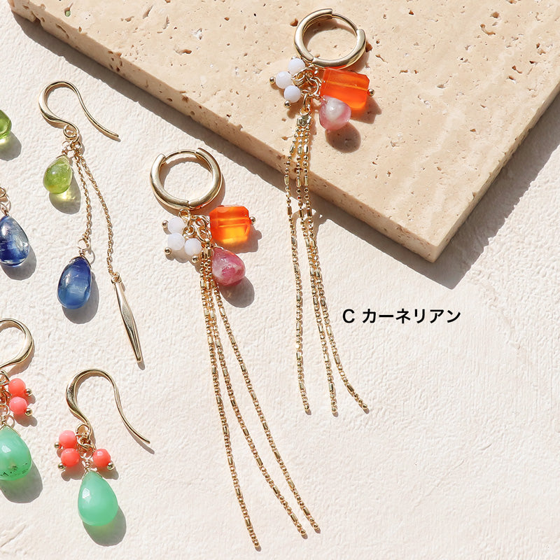 レシピNo.KR1233 天然石のフリンジピアス3種