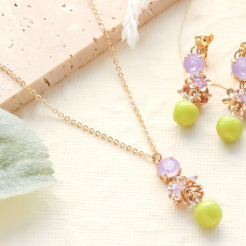 レシピNo.KR1247 秋チャームのグリーンアップルフラワーネック&イヤリング