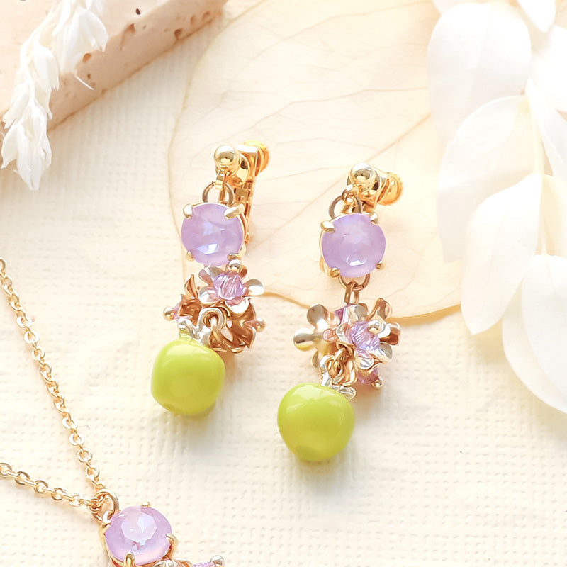 レシピNo.KR1247 秋チャームのグリーンアップルフラワーネック&イヤリング