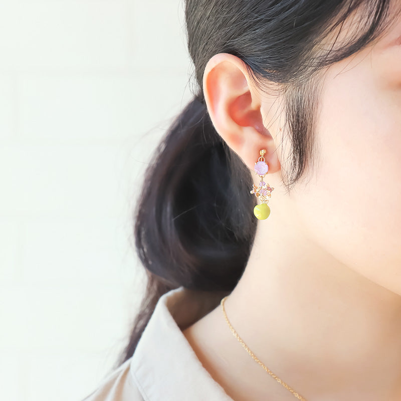 レシピNo.KR1247 秋チャームのグリーンアップルフラワーネック&イヤリング