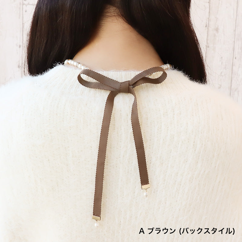 レシピNo.KR1319 チャームボンボンショコララウンドとパールのネックレス2種