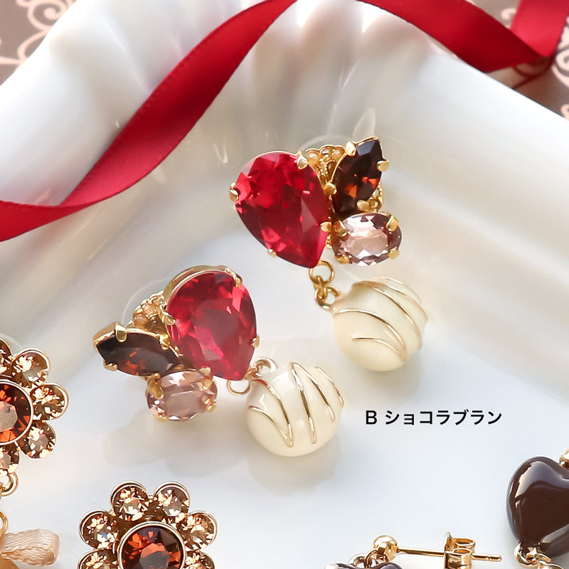 Recipe No.KR1320Kiwa crystalsand 3 types of charm bonbon chocolate earrings