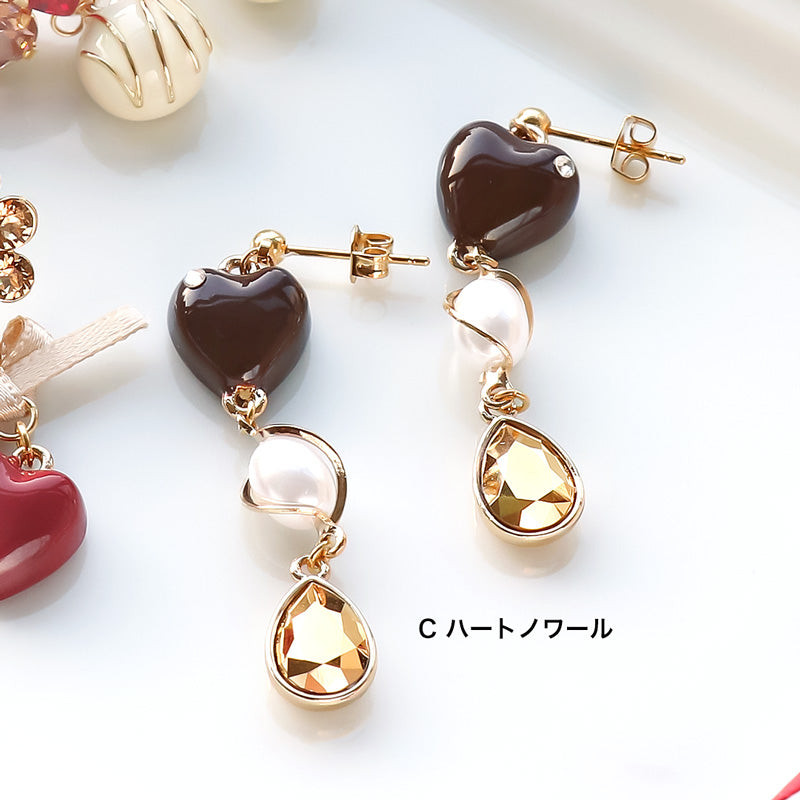 Recipe No.KR1320Kiwa crystalsand 3 types of charm bonbon chocolate earrings