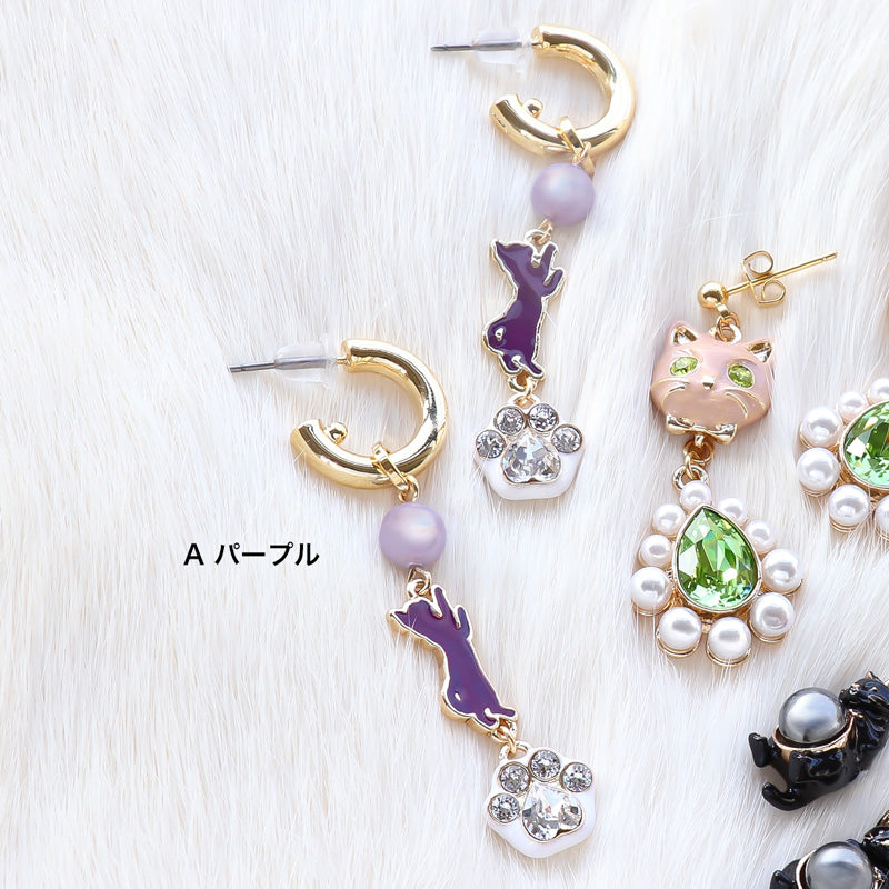 レシピNo.KR1323 石座チャームネコのピアス3種