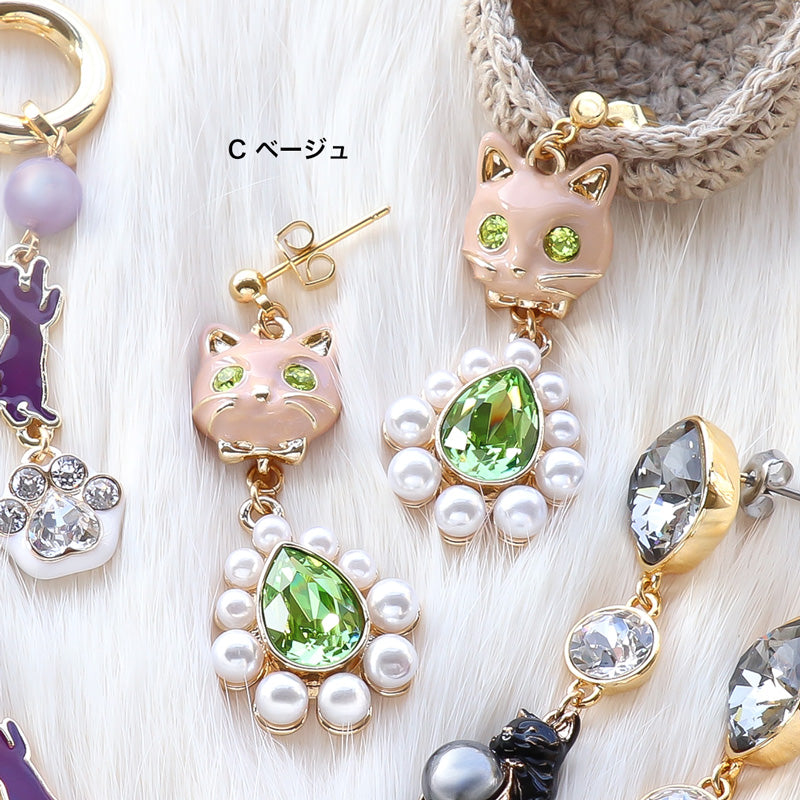 レシピNo.KR1323 石座チャームネコのピアス3種