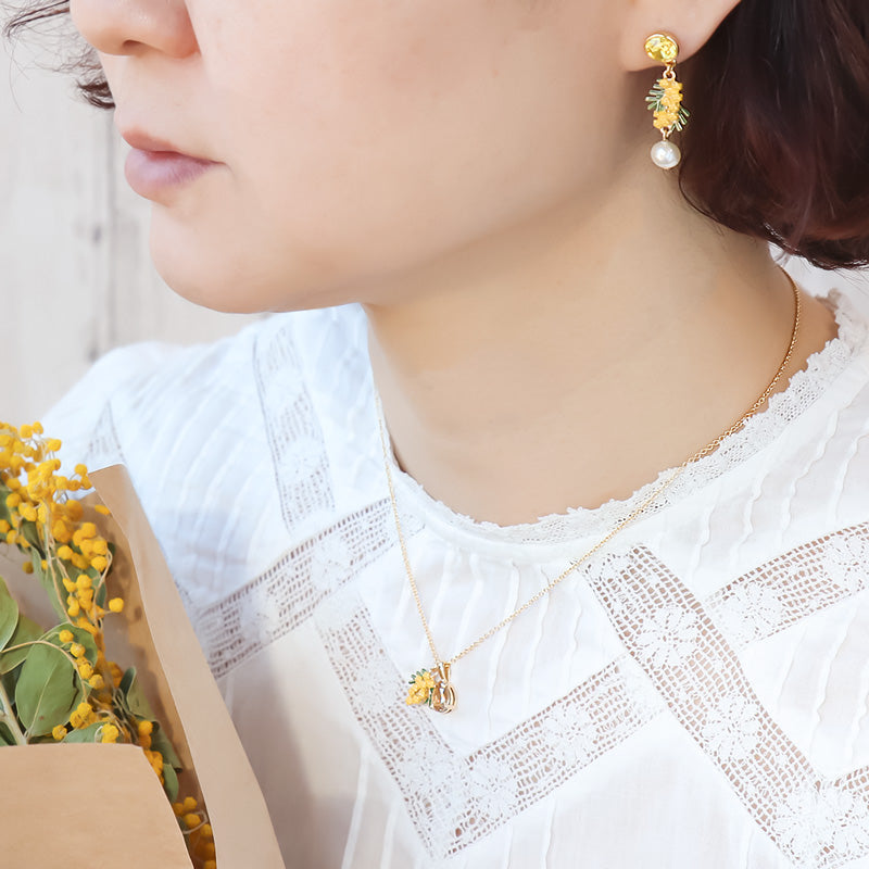 Recipe No.KR1324 Charm mimosa andKiwa crystalsneck & earrings