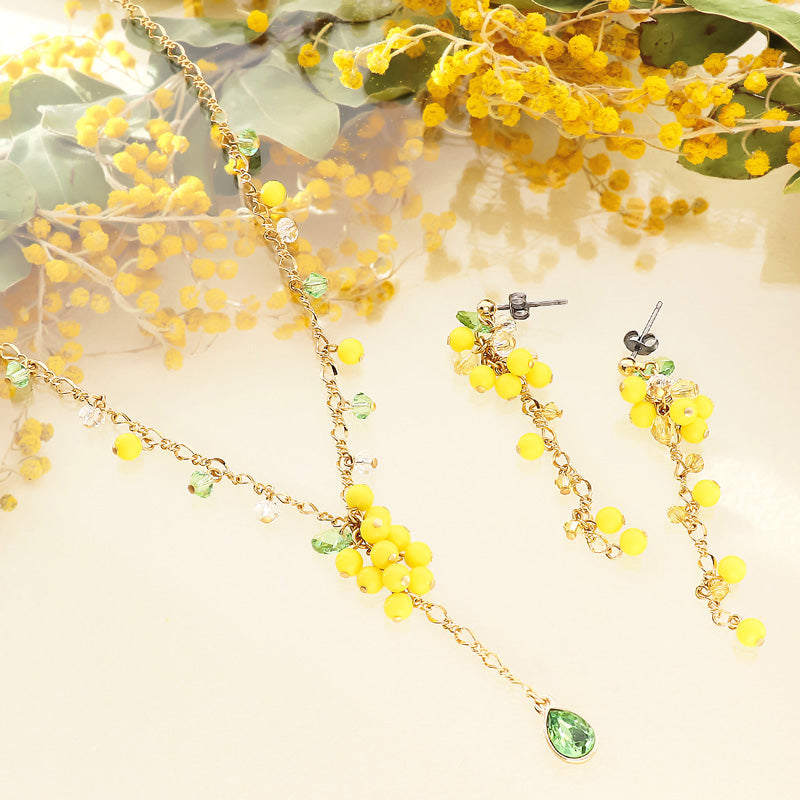 レシピNo.KR1326 ミモザのフリンジネック&ピアス