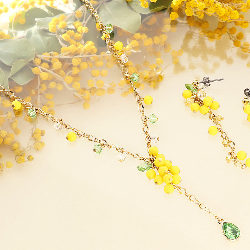 レシピNo.KR1326 ミモザのフリンジネック&ピアス