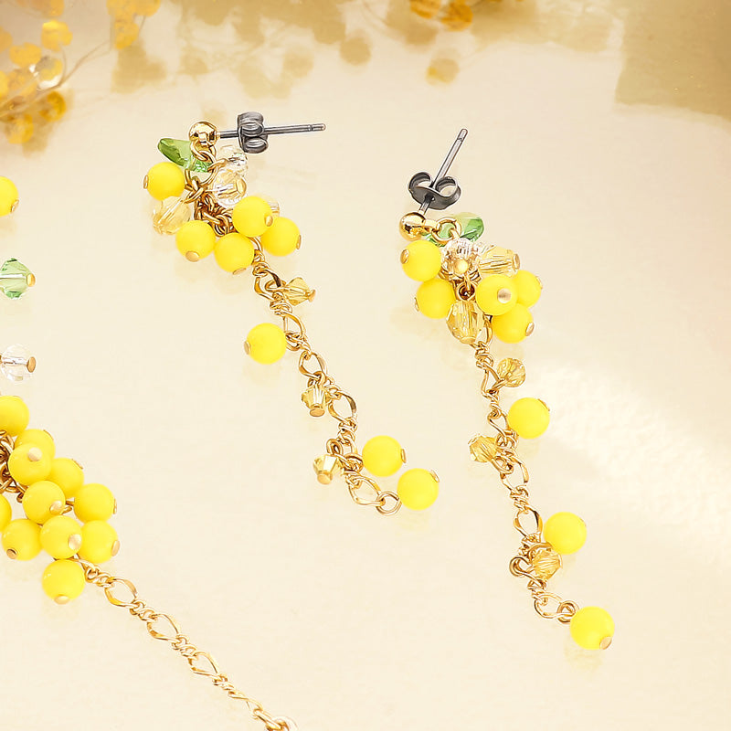 レシピNo.KR1326 ミモザのフリンジネック&ピアス