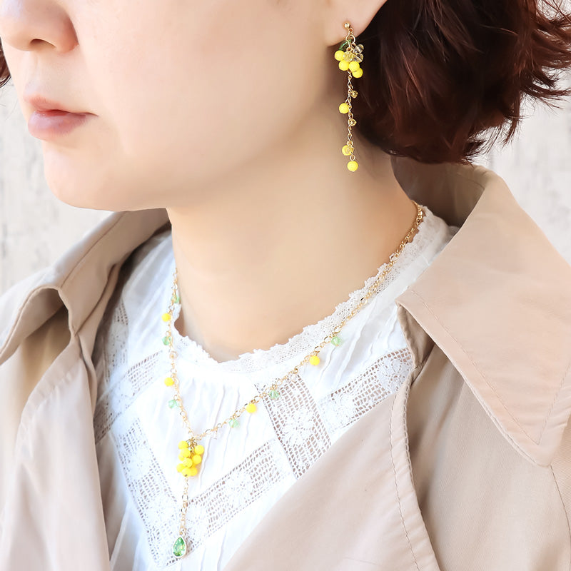 レシピNo.KR1326 ミモザのフリンジネック&ピアス