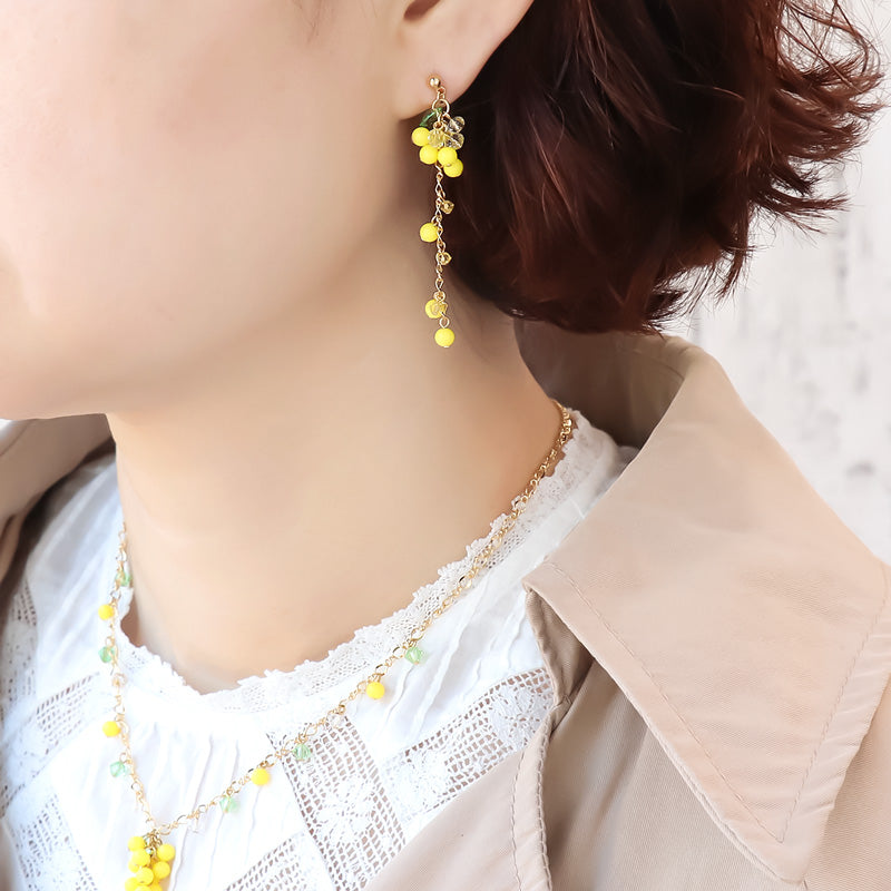 レシピNo.KR1326 ミモザのフリンジネック&ピアス