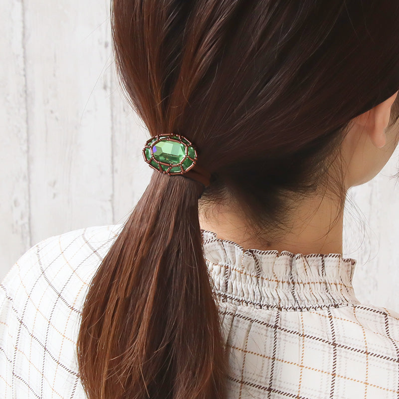 レシピNo.KR1332 貴和クリスタルの宝石編みオーバルヘアゴム