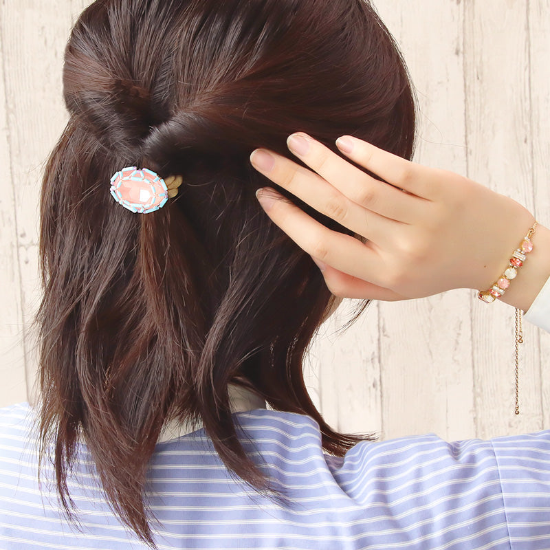 レシピNo.KR1332 貴和クリスタルの宝石編みオーバルヘアゴム