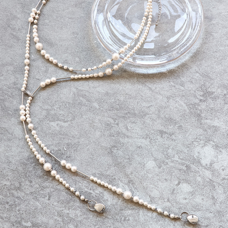 Recipe No.KR1340 Crystal pearl and metal 3way necklace