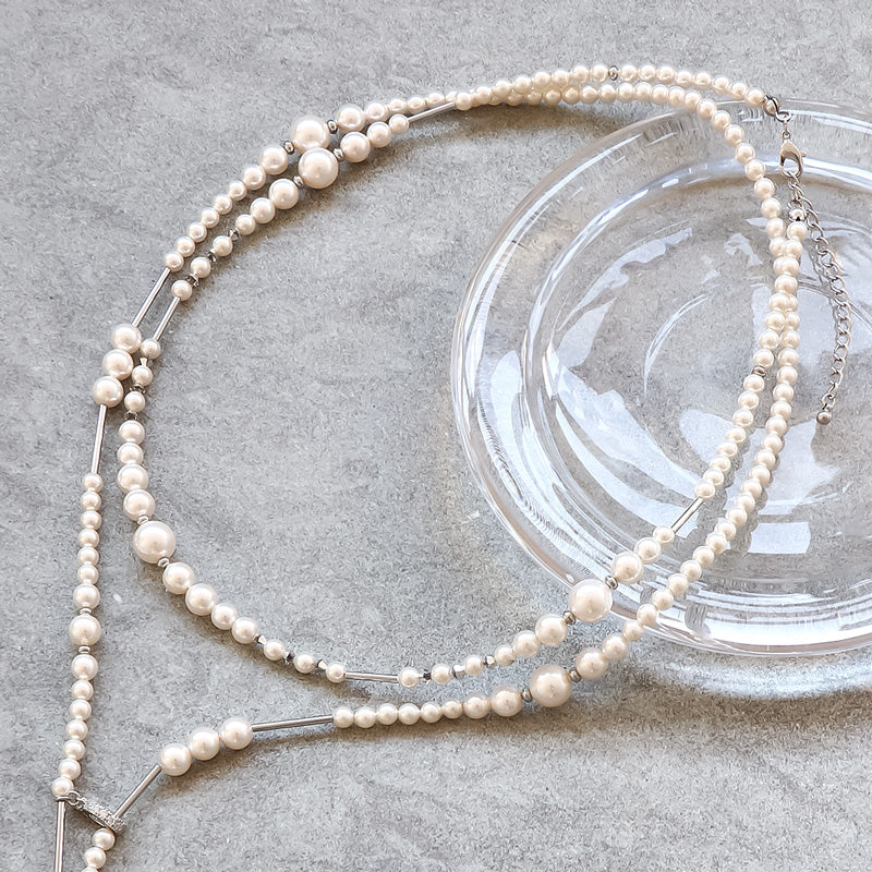 Recipe No.KR1340 Crystal pearl and metal 3way necklace