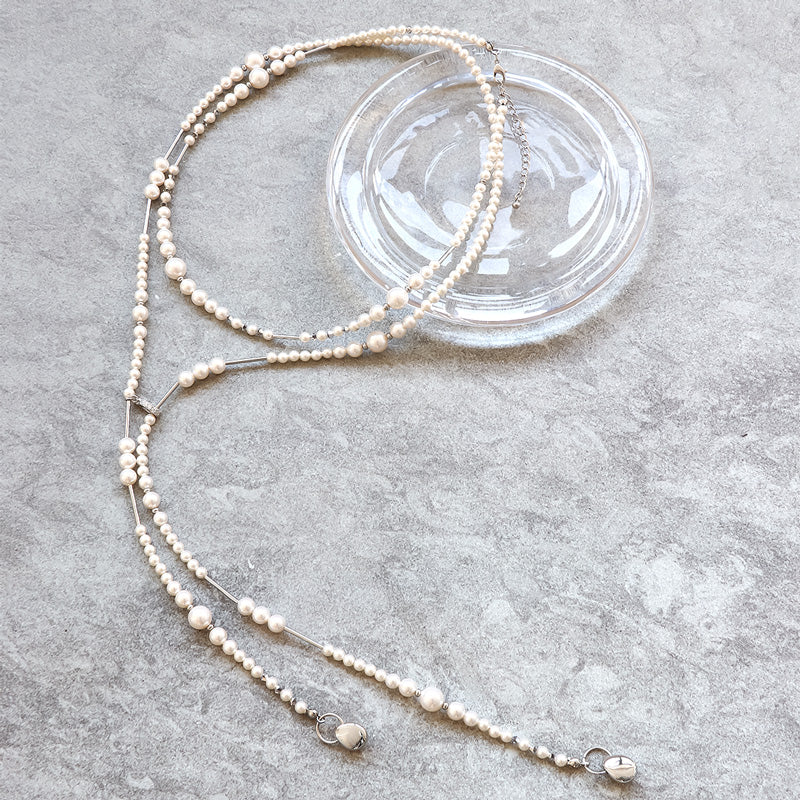 Recipe No.KR1340 Crystal pearl and metal 3way necklace