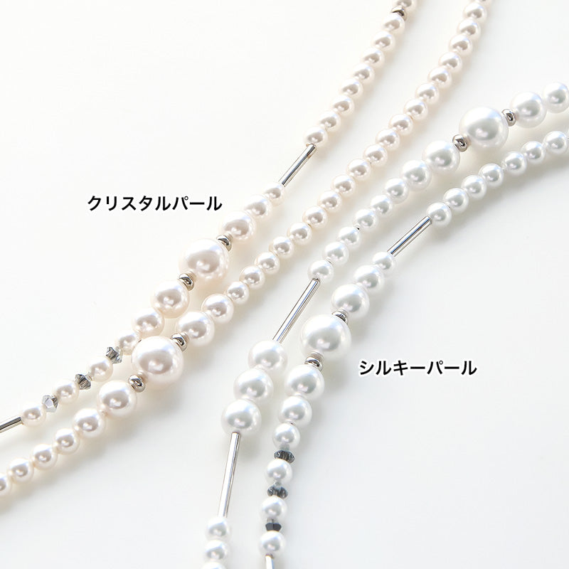 Recipe No.KR1340 Crystal pearl and metal 3way necklace