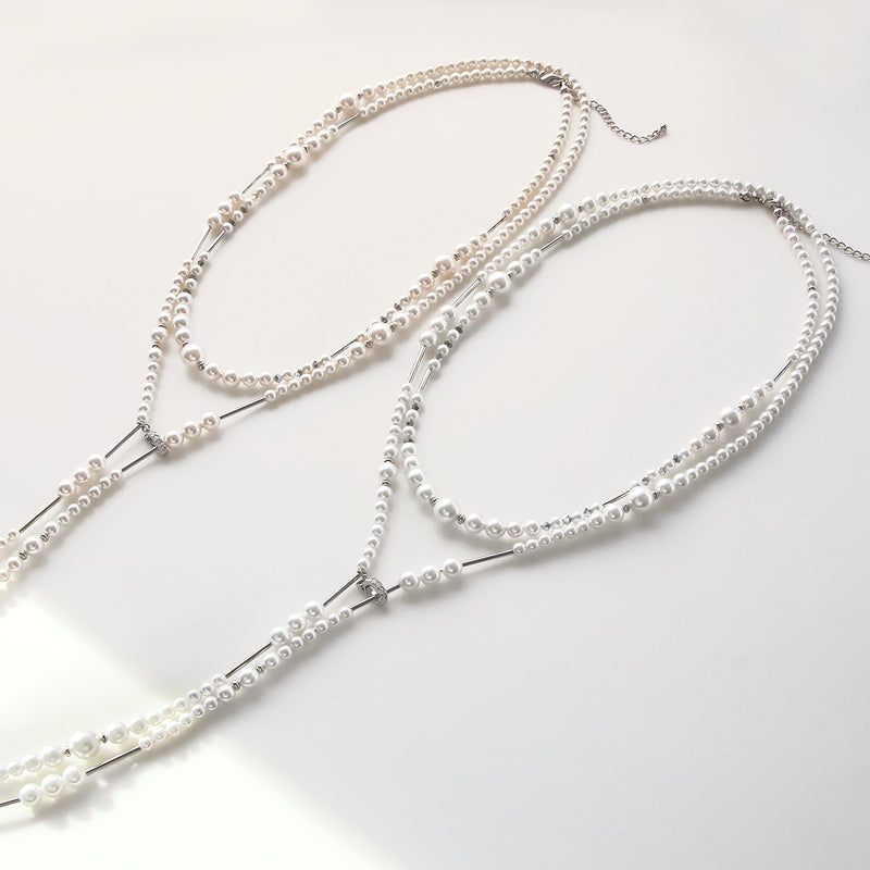Recipe No.KR1340 Crystal pearl and metal 3way necklace