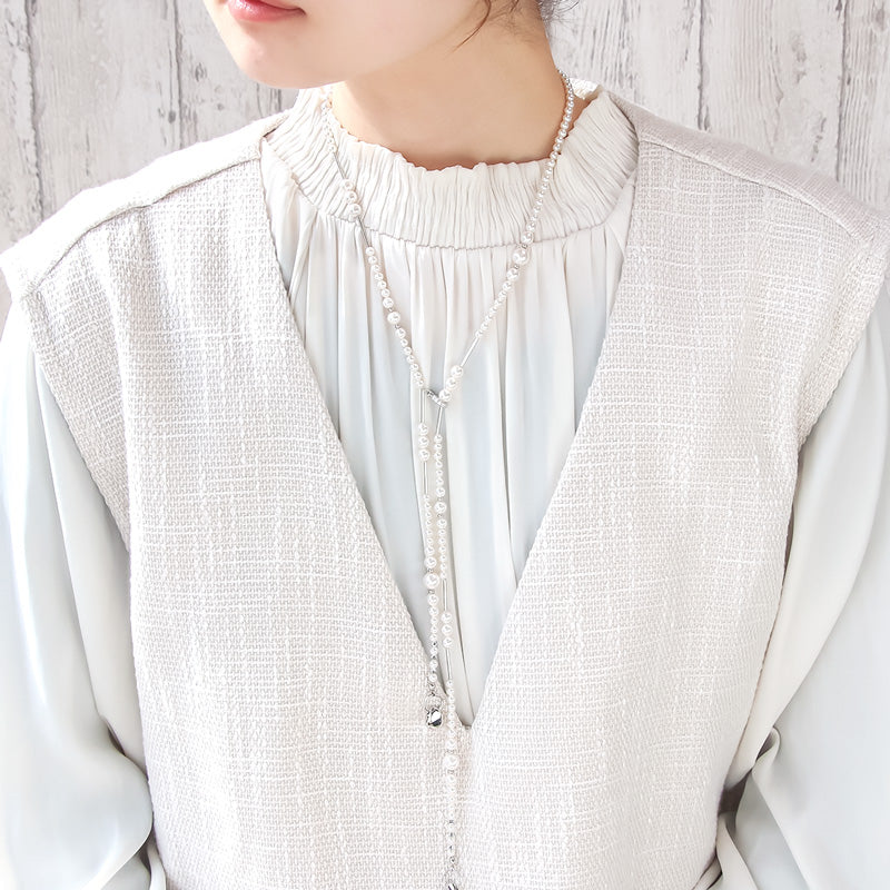 Recipe No.KR1340 Crystal pearl and metal 3way necklace