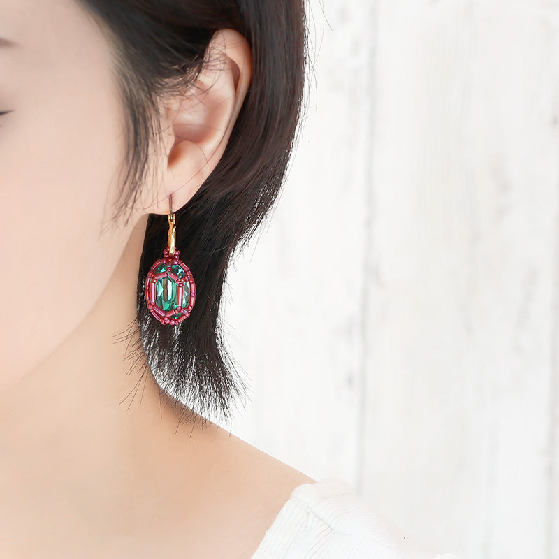 レシピNo.KR1345 貴和クリスタル宝石編みプリンセスのオーバルイヤーアクセサリー