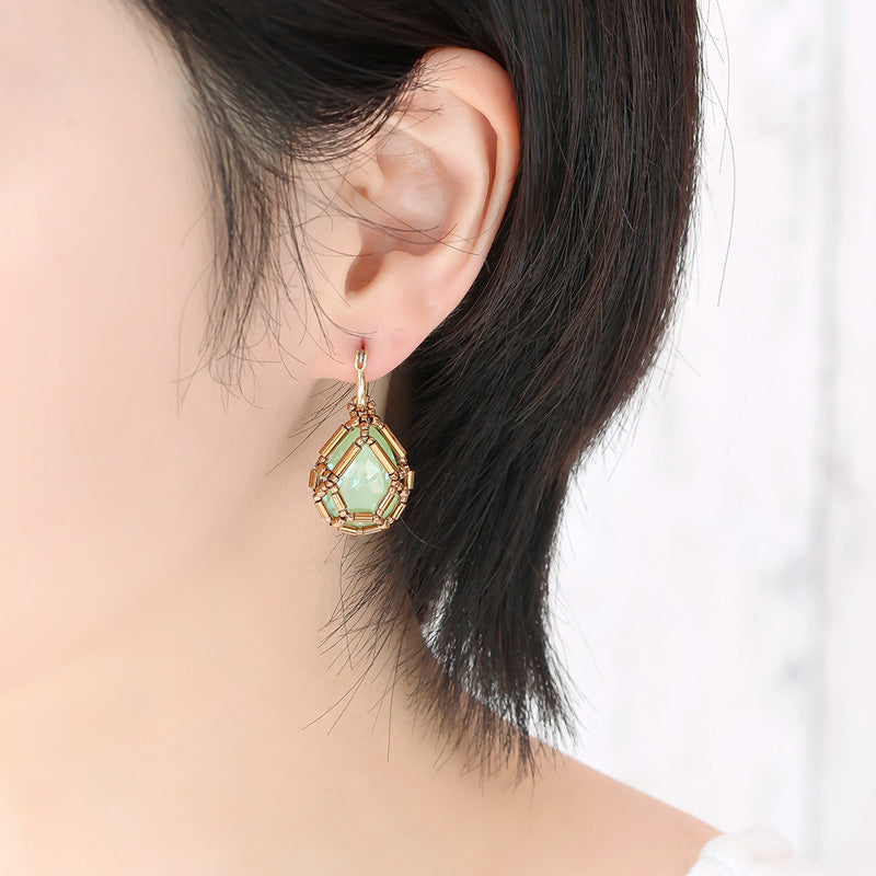 レシピNo.KR1346 貴和クリスタル宝石編みプリンセスのドロップイヤーアクセサリー