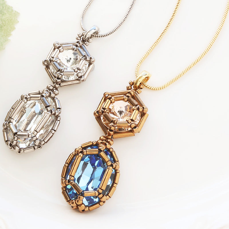 レシピNo.KR1347 貴和クリスタル宝石編みプリンセスのラウンドオーバルネックレス