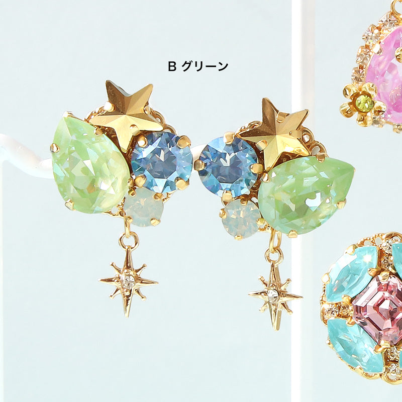 レシピNo.KR1356 貴和クリスタルのパステルPOPなビジューピアス3種