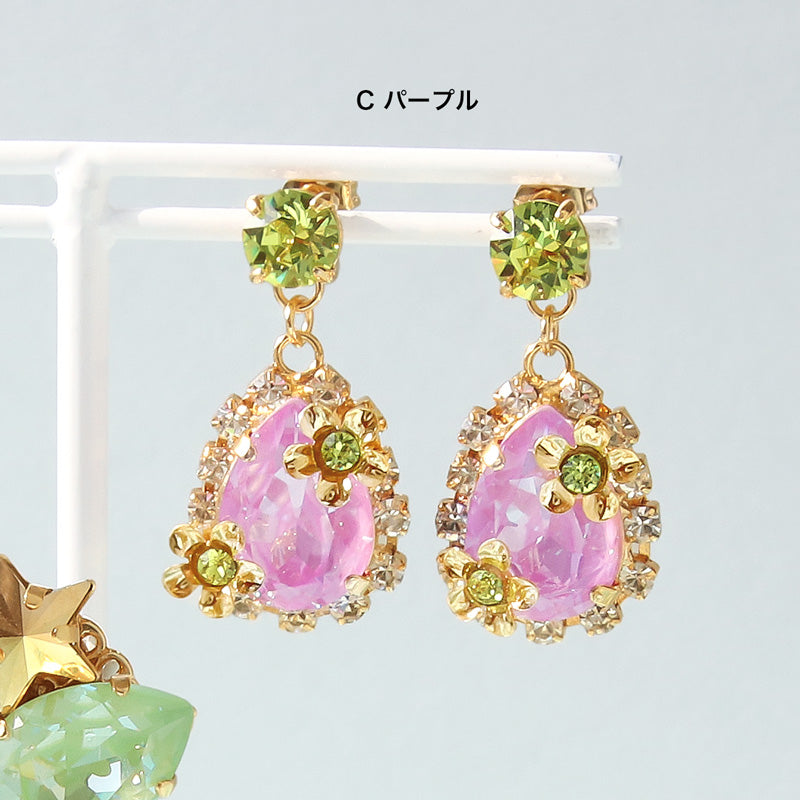 レシピNo.KR1356 貴和クリスタルのパステルPOPなビジューピアス3種