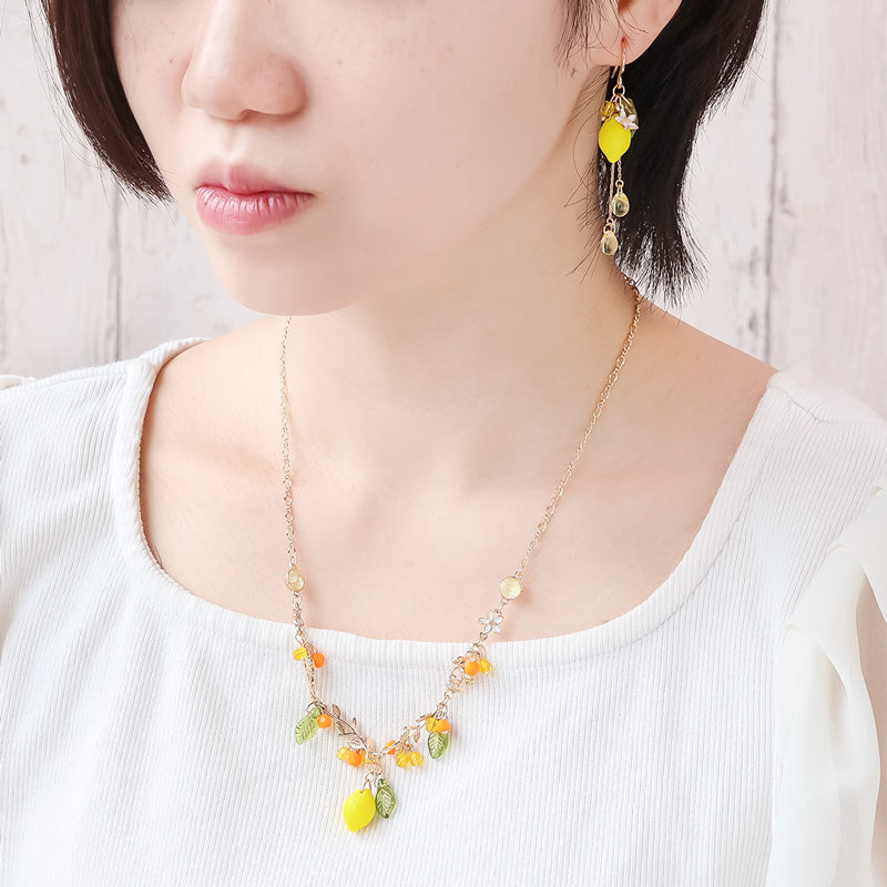 レシピNo.KR1367 チェコビーズのシトラスネック&ピアス