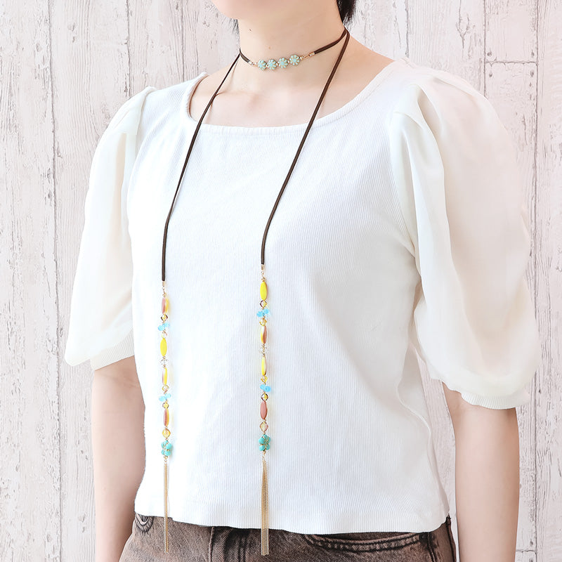 レシピNo.KR1368 チェコナベットとシズクのカラフルネックレス2種