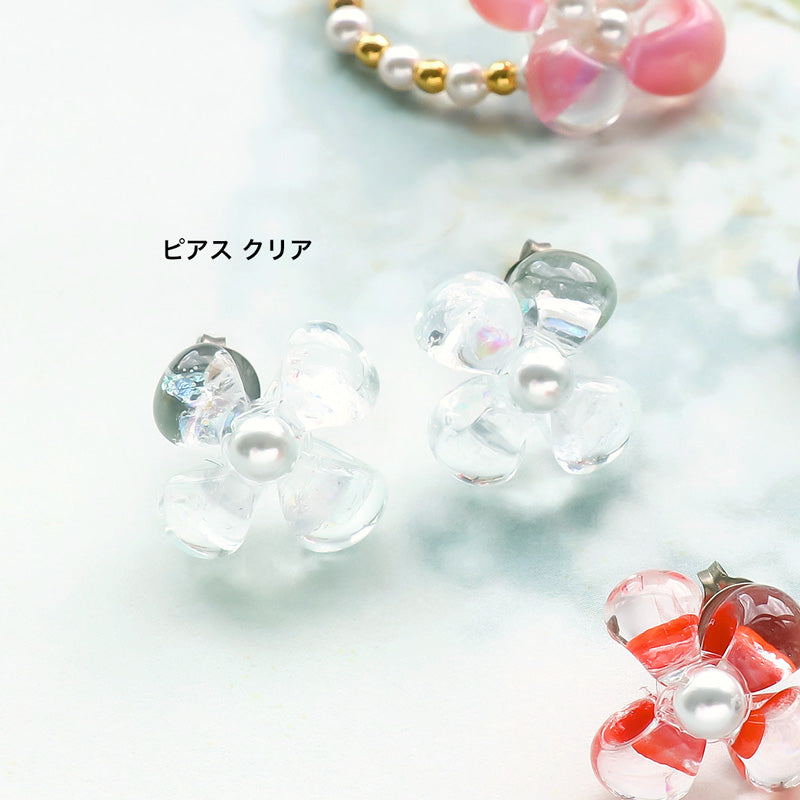 レシピNo.KR1374 ティアドロップビーズのフラワーアクセサリー2種