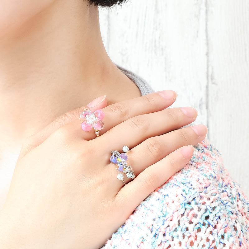 レシピNo.KR1374 ティアドロップビーズのフラワーアクセサリー2種